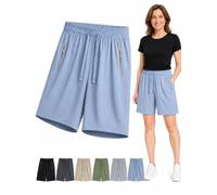 Ice Silk Cooling Shorts for Women Over 50, Quick Dry Stretch Summer Shorts with Drawstring for Casual Wear (Misty Blue,4TG)
