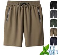 Ice Silk Cooling Shorts for Women, Summer Ultra Stretch Quick Drying Breathable Drawstring Iced Active Short Unisex (Kahki,8TG)