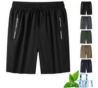 Ice Silk Cooling Shorts for Women, Summer Ultra Stretch Quick Drying Breathable Drawstring Iced Active Short Unisex (Black,3TG)