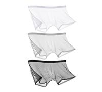Ice Silk Lot de 3 boxers sexy en maille entièrement transparents, respirants, transparents et creux, pour hommes (3 pièces, A, L)