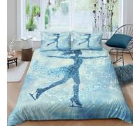 Ice_skater_fantasy Ensemble De Literie 3D Effet Microfibre 3 Pièces Hypoallergique Winter_magic_style Parure de Lit avec Taie d'oreiller Super Douce for Chambre de garçons Single（140x200cm）