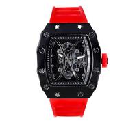 Ice Star Montre pour homme avec cadran squelette et bracelet en silicone réglable - Étoiles sur la lunette - Montre colorée de luxe - Mouvement à quartz japonais, Pistolet - Rouge, mens-standard