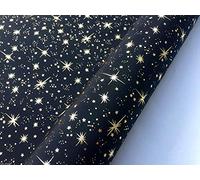 Ice Star Taffetas de soie Tissu - Noir + feuille d'étoile Doré - 140 cm de large et Vendu au mètre