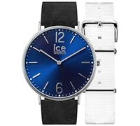 ICE-WATCH - City Norwich - Montre Noire Mixte avec Bracelet en Cuir + Bracelet Nylon supplémentaire - 001371 (Medium)