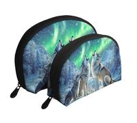 Ice Wolf Lot de 2 trousses de maquillage portables Motif loup de glace, blanc, Taille unique