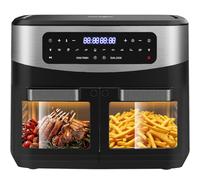 Iceagle Air Fryer 12 L Friteuse sans Huile - Friteuse à Air Chaud avec 10 Programmes, 2 Tiroirs, Fenêtre Visible, Panneau Tactile LED, Fonctions Match Cook & Smart Cook, 2600W, Noir