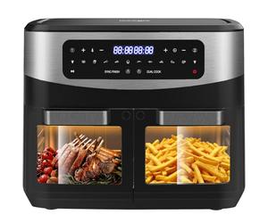 Iceagle Air Fryer 12 L Friteuse sans Huile - Friteuse à Air Chaud avec 10 Programmes, 2 Tiroirs, Fenêtre Visible, Panneau Tactile LED, Fonctions Match Cook & Smart Cook, 2600W, Noir