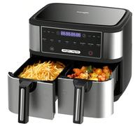 Iceagle Double zone Friteuse à air chaud AF5515D 10L 2600W Friteuse à air chaud à 2 compartiments : Différents plats, différents temps de cuisson, différents programmes - et tout arrive sur la table e