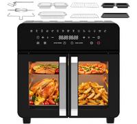 Iceagle Friteuse à air chaud 23 l Dual Zone, four XXL Airfryer avec séparateur amovible, jusqu'à 2400 W, 15 programmes, synchronisation et double cuisson, 2 fenêtres de visualisation et 12 accessoires