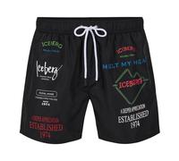 Iceberg, Homme, Maillots de bain, Noir, Taille: M Maillot de bain noir avec des imprimés contrastants, des inscriptions et un cordon de serrage