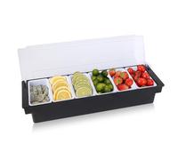 ICEBLUEOR Plateau à condiments, station de cuisson amovible pour pizza, bar et fruits avec couvercle, distributeur multifonctionnel à 6 compartiments, récipient de service réutilisable pour la maison,