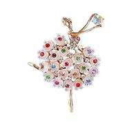 ICECHEN Broche de luxe en forme de danseuse de ballerine plaquée fleur colorée cadeau pour femmes filles, Strass