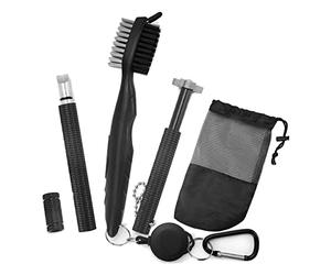 ICECHEN Kit de Nettoyage de Club de Golf, Brosse de Golf RéTractable et AffûTeur de 2 Rainures de Club de Golf pour Rainures en U et en V, Kit de Nettoyage de Club de Golf