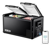 ICECO VL75 ProD Réfrigérateur portable, couvercle multidirectionnel, double USB et DC 12/24 V, AC 110-240 V, réfrigérateur compact à double zone en acier de 75 L alimenté par SECOP, -17,8 °C à 10 °C,