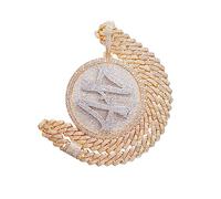 ICEDIAMOND 14K Hip Hop Jumbo 44 Spinner Rotation Médaille Pendentif Chaîne Cubaine Miami de luxe, Plaqué Or Super Bling CZ Collier De Diamants pour Hommes (Gold,20''Cuban)