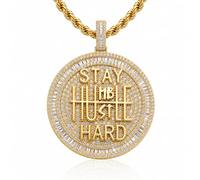 ICEDIAMOND 14K Plaqué Or Restez Humble-Hustle Dur Encouragez Collier Pendentif, Glacé CZ Diamant Hip Hop Charme Bijoux pour Hommes Femmes (Gold)