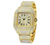 ICEDIAMOND 40mm Iced Out Mode Carré Tank-Style Montre-Bracelet à Quartz, Hip Hop Fashion Bling CZ Simulated Diamond Bangle Watch pour Hommes (Gold)