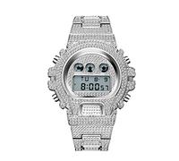 ICEDIAMOND 45mm Iced Out Lab Diamond Watch Watch, Cadran numérique LED Multifonctionnel avec Date et Calendrier hebdomadaire pour Hommes Femmes (White)