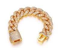 ICEDIAMOND Bracelet cubain lourd Miami 20 mm avec zircon cubique, diamant de laboratoire, plaqué or 18 carats, pendentif hip hop, 20,3 cm, laiton, zircon,