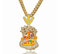 ICEDIAMOND Cold Enamel Peint Art Abstrait Mystérieux Tribe Chef Pendentif Collier Chaîne Cubaine, Glacé Bling CZ Diamant Plaqué Or Hip Hop Charm Bijoux pour Hommes (Gold,20''Cuban)