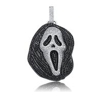 ICEDIAMOND Collier avec pendentif en forme de visage de fantôme en zircon noir avec chaîne en corde, pour homme et femme