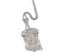 ICEDIAMOND Iced Out Thorns Couronne Jésus Chaîne, griffes sertissage Shine CZ Diamants simulés, Pendentif dos en laiton massif plaqué or, mode hip hop bijoux pour hommes (White)