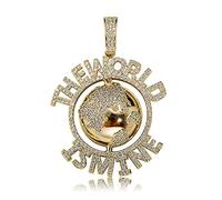 ICEDIAMOND The World Is Mine Pride Pendentif avec collier de chaîne de corde 24 '', bijoux de charme créatif Hip Hop plaqués or 14K pour unisexe (Gold)