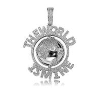 ICEDIAMOND The World Is Mine Pride Pendentif avec collier de chaîne de corde 24 '', bijoux de charme créatif Hip Hop plaqués or 14K pour unisexe (White)