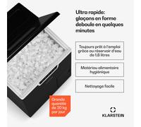 Klarstein Icefestival Cube machine à glaçons - 20 kg/24 h, glaçons et glmace pilée, 400 W, réservoir 1,8 L, bac à glace 1,9 kg, panneau LED, auto-nettoyage, noir - machine à glaçons maison
