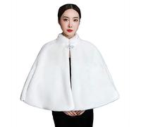 Icegrey Cape Boléro Veste Femme Châle Mariage Hiver Étole Ivoire Blanc + Broche, Largeur d'épaule: 45cm L: 50cm