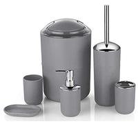 Icegrey Design Moderne 6 PièCes Ensemble D'Accessoires De Salle De Bain Bouteilles De Lotion, Porte-Brosse à Dents, Tasse à Dents, Porte-Savon, Brosse De Toilette, Poubelle,Gris