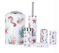 Icegrey Design Moderne 6 PièCes Ensemble D'Accessoires De Salle De Bain Bouteilles De Lotion, Porte-Brosse à Dents, Tasse à Dents, Porte-Savon, Brosse De Toilette, Poubelle,Océan