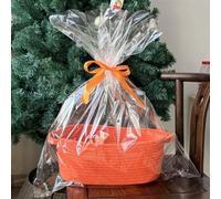 Icegrey Panier cadeau vide tressé avec sacs cadeaux et rubans, paniers de rangement vide pour fête prénatale, anniversaire, mariage, Pâques, Thanksgiving, Noël, Orange