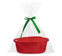 Icegrey Panier cadeau vide tressé avec sacs cadeaux et rubans, paniers de rangement vide pour fête prénatale, anniversaire, mariage, Pâques, Thanksgiving, Noël, rouge