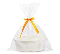 Icegrey Panier cadeau vide tressé avec sacs cadeaux et rubans, paniers de rangement vide pour fête prénatale, anniversaire, mariage, Pâques, Thanksgiving, Noël, blanc