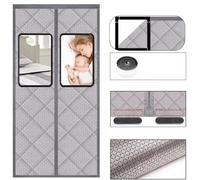 Icegrey Rideau de Porte Isolant Thermique avec Magnétique, Rideau Thermique Isolant Anti Froid et Chaleur, Rideau de Porte Épaississant d'hiver, Vent Imperméable Isolation Phonique, Gris avec fenêtre