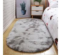 Icegrey Shaggy Tapis Ovale Tie-Dye ? poils longs, couleurs stables, entretien facile, pour salon salle ? manger chambre enfants chambre ? coucher Tapis de lit, Tie-Dye Gris clair, 200x300cm