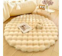 Icegrey Tapis Rond en Peluche pour Salon Chambre à Coucher Canapé Couverture de Chevet Moderne Beige 180cm