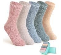 ICEIVY Chaussettes moelleuses pour femmes - 5 paires de chaussettes chaudes en coton tricoté épais vintage décontracté chaussettes d'hiver avec cadeau, Multicolore A6, 36-42