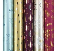 ICELAND Assortiment de papiers métalliques pour Noël Papier cadeau pour Noël - 150 x 70 cm - 5 rouleaux