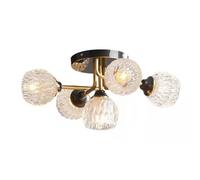 ICEMOB Lustres 5 luminaires de plafond en cuivre légers, plafonnier de branche industrielle de plafond de globe en verre moderne G9 pour salon salle à manger chambre/abat-jour en verre à motif/20,6 po