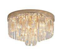 ICEMOB Plafonnier en cristal à 6 lumières, plafonnier à tambour moderne, abat-jour rond en métal encastré en forme de goutte de pluie, pour salle à manger, salon, salle de bain, chambre à coucher (E14