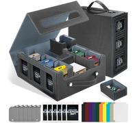 ICEMOR Boîte de rangement pour cartes avec poignée, Commander Deck Box pour MTG et TCG, contient 6 boîtes avec couvercle, 6 bouchons de fermeture, 10 séparateurs colorés (noir et gris)