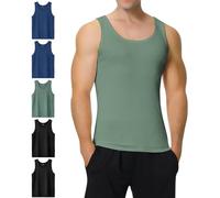IceReco Débardeur Homme Sport Musculation Bleu Debardeur Homme Noir 100% Coton Marcel Homme Lot de 5 Maillot de Corps Homme Vert 3XL