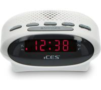 Ices ICR-210 White - Radio-réveil FM, tuner PLL-FM, haut-parleurs intégrés, radio-réveil, écran LED, double alarme, fonction snooze, blanc