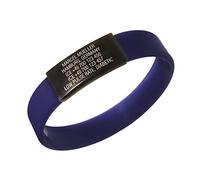 ICEstripe Slim Alerte Médicale SOS Bracelet Personnalisé ID, Bracelet d'identification pour Femme Hommes Enfants, Gratuit Laser Gravé Personnalisé Étiquette Noire (Navy Blue, 152)
