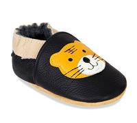 IceUnicorn Chausson Bebe Chausson Cuir Bébé Chausson Cuir Souple Bebe Chausson Bébé Fille Garçon Chaussons Premiers Pas Bébé(Le Tigre Noir, 12-18 mois)