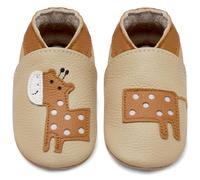IceUnicorn Chausson Bebe Chausson Cuir Souple Bebe Garçon Fille Premiers Pas Chaussons Bébé(Beige Girafe, 6-12 mois)