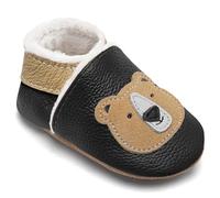 IceUnicorn Chausson Cuir Bébé Hiver Chausson Bebe Fourré Peluche Chaude Chausson Cuir Souple Bébé Fille Garçon Pantoufles Bebe(Noir Ours, 12-18 mois)