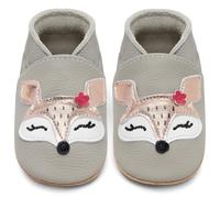 IceUnicorn Chaussons d'éveil pour bébé garçon et fille en cuir souple Chaussons antidérapants en cuir pour bébé, Renard gris clair, 6-12 mois